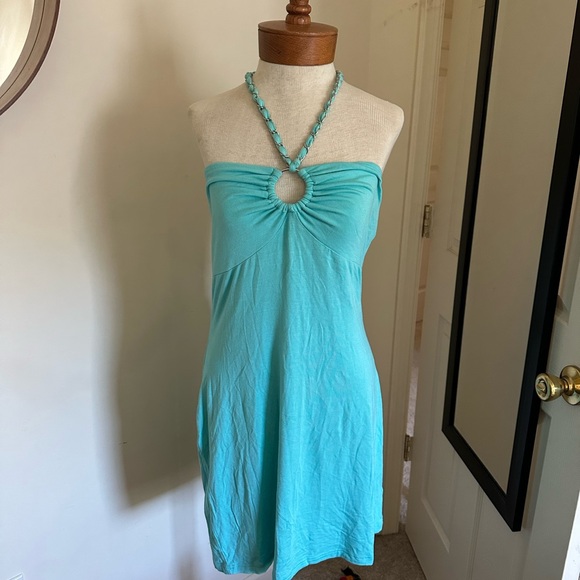 GUESS Jeans Strapless Halter Aquamarine Dress - Picture 1 of 6